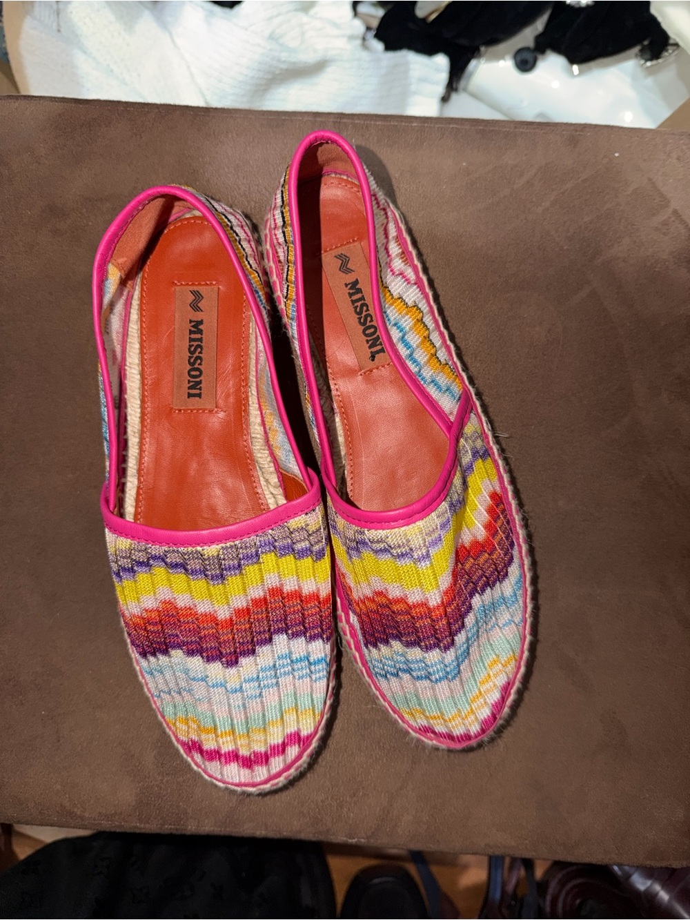 Missoni Multicolor Knit Slip-On Flats with Pink Trim